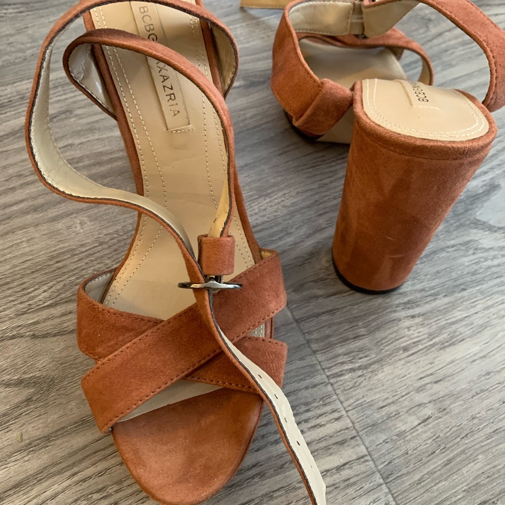 BCBGMaxAzria Rust Suede Block Heel Sandals